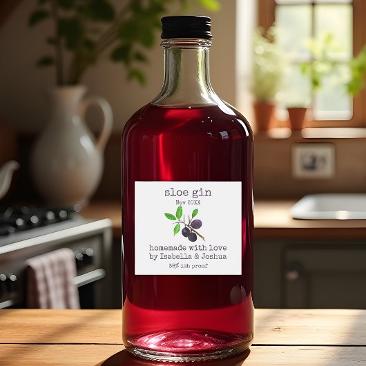 Homemade met het liefdeslabel Sloe Gin Likeurfles Etiket