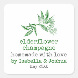 Homemade met liefde Elderflower Chanpagne-etiket Vierkante Sticker