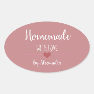 Homemade met liefde  roze ovale sticker