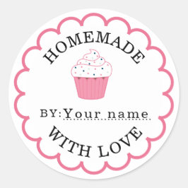 Homemade met liefdescupcake roze ronde sticker