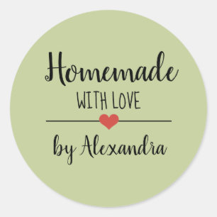Homemade met liefdesgroen script aangepast ronde sticker