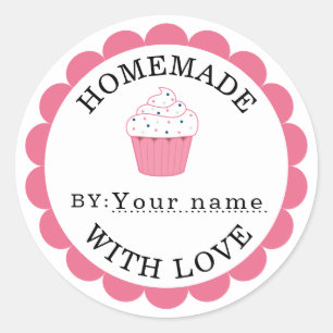 Homemade met liefdesroze cupcake ronde sticker