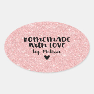 Homemade met liefdesroze litter hartsticker ovale sticker
