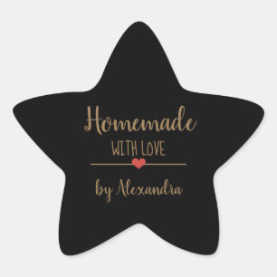 Homemade met liefdeszwarte en gouden ovaal sticker