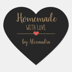 Homemade met liefdeszwarte en gouden scriptnaam  hart sticker