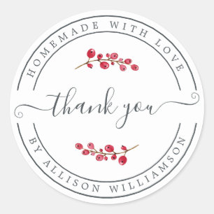 Homemade met Love Cranberry Sprig Hartelijk dank Ronde Sticker