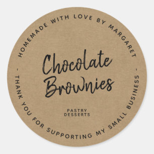 Homemade met Love Dessert Kraft Paper Ronde Sticker