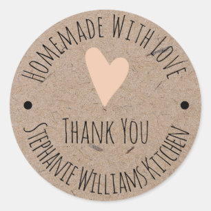 Homemade met Love Kraft Paper Hartelijk dank Ronde Sticker