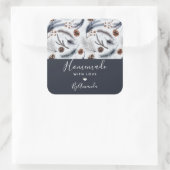 Homemade met Love Pine Cones Winter Pattern Vierkante Sticker (Tas)
