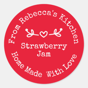 Homemade met Love Red Aardbeien Jam Canning Ronde Sticker