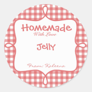 Homemade met Love Red Gingham Ronde Sticker
