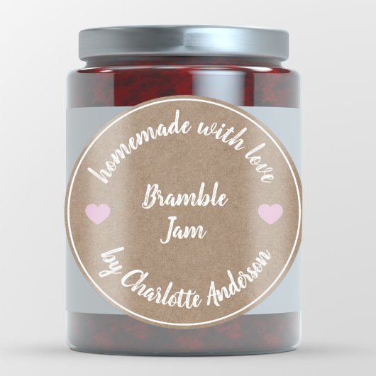 Homemade met Love | Roze hartsjam Canning Kraft Ronde Sticker