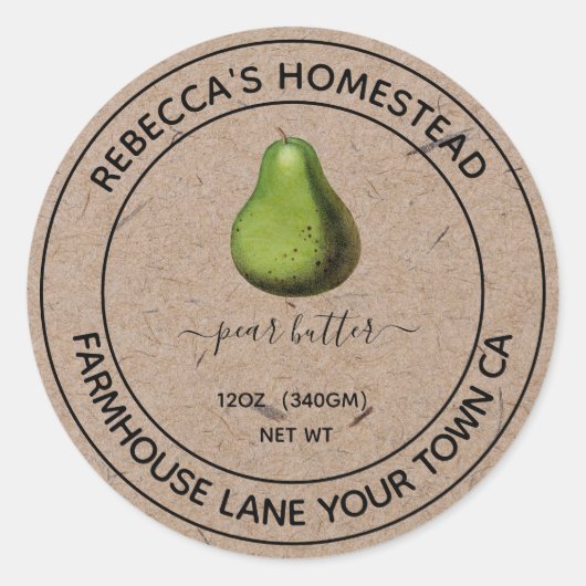 Homemade pear butter canning label (Voorkant)