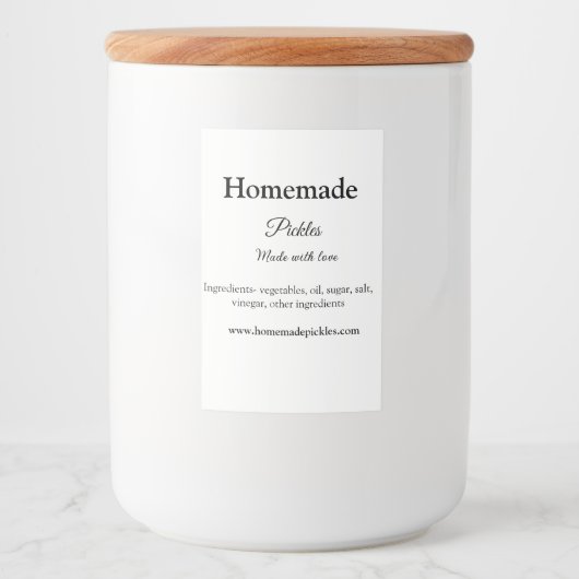 Homemade pickles gemaakt met liefde tekstwebsite t voedselcontainer etiket (Voorkant)