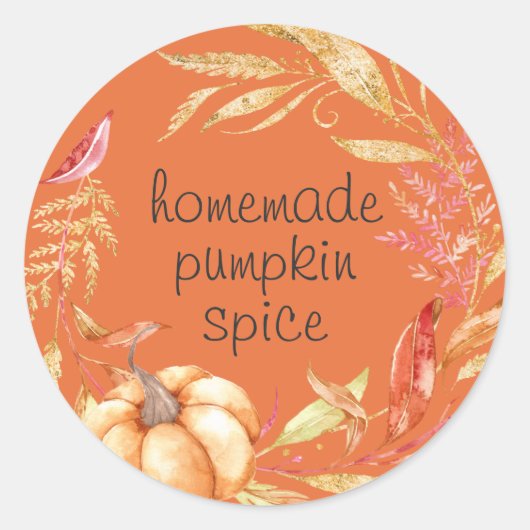 Homemade Pumpkin Spice Waterverf Foliage Sinaasapp Ronde Sticker (Voorkant)