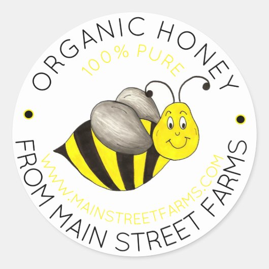 Homemade Pure Organic Honey Bee Mae with Love by Ronde Sticker (Voorkant)