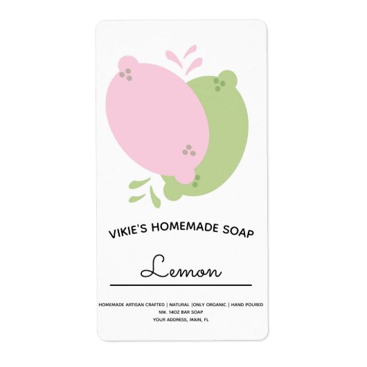 Homemade Soap Business Lemon Limoen Roze Etiket (Voorkant)