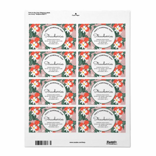 Homemade Soap Business Strawberries Hand Drawn Etiket (Full Sheet)