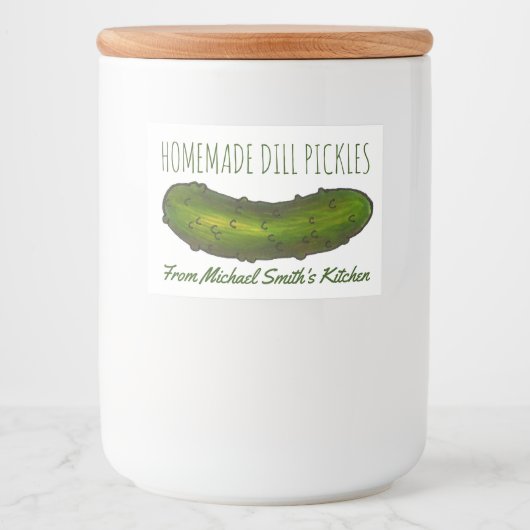 Homemade Sour Dill Green Kosher Pickles Canning Voedselcontainer Etiket (Voorkant)