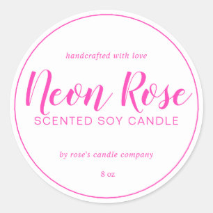 Homemade Soy Candle Chic Calligraphy Neon Pink Ronde Sticker