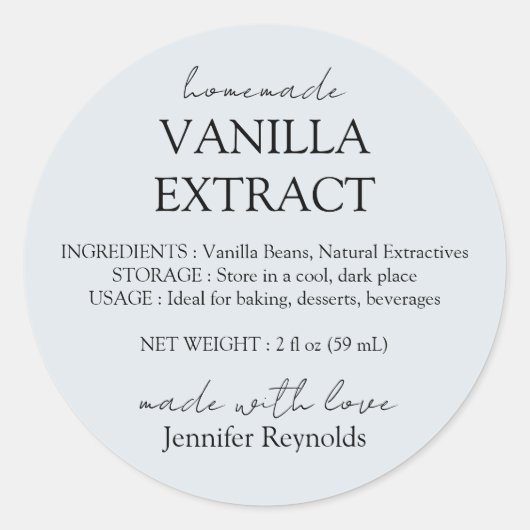 Homemade Vanilla Extract blue grey Instructions Ronde Sticker (Voorkant)