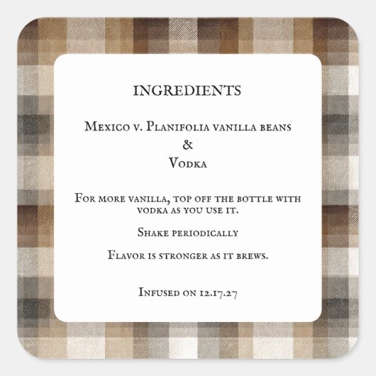 Homemade Vanilla Extract Bottle Ingredients Labels (Voorkant)