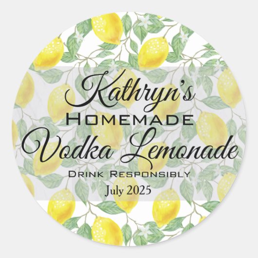 Homemade Vodka Lemonade Ronde Sticker (Voorkant)