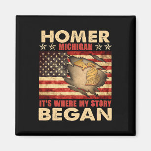 Homer Michigan Vlag van de Verenigde Staten 4 juli Magneet