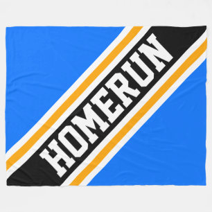 HOMERUN Helderblauw Oranje Zwart Racing Strepen Fleece Deken