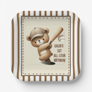 Homerun Hitter Streep Baseball Beer 1e Verjaardag Papieren Bordje