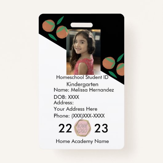 Homeschoing School ID Sinaasappels Foto Badge (Voorkant)