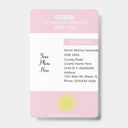 Homeschoing Unschool Private Student Sun Badge (Front)