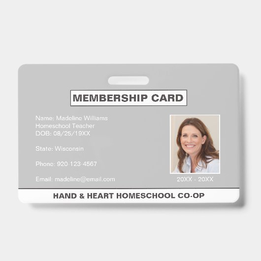 Homeschool CO-OP Adhésion Parent ID Badge (Front)