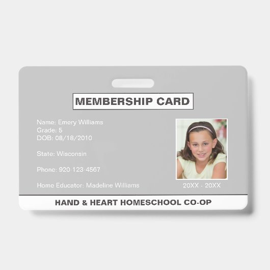 Homeschool CO-OP Lidmaatschap ID Badge (Front)