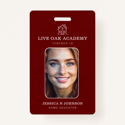 Homeschool Docent ID Badge | Minimalistisch rood (Voorkant)