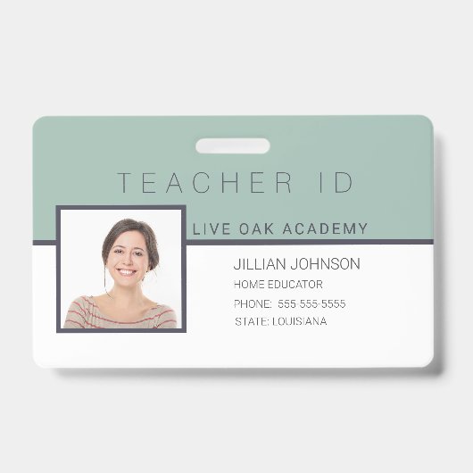 Homeschool Enseignant ID Badge Élégant Floral (Avant)