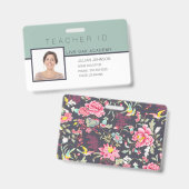 Homeschool Enseignant ID Badge Élégant Floral (Avant & arrière)