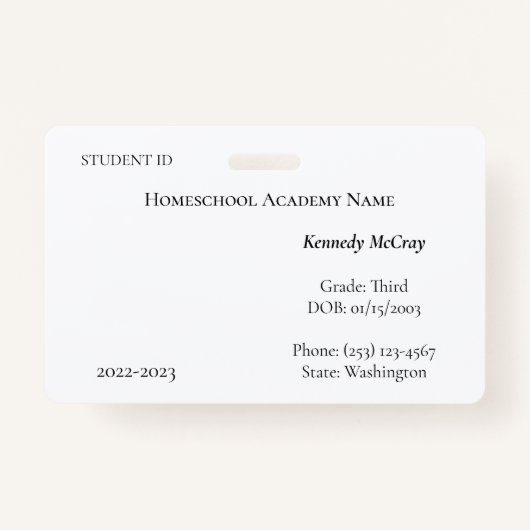 Homeschool Student ID Badge (Voorkant)