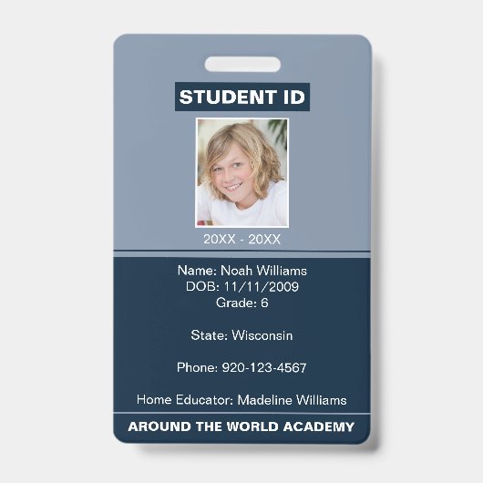 Homeschool Student ID Badge Blue (Front)