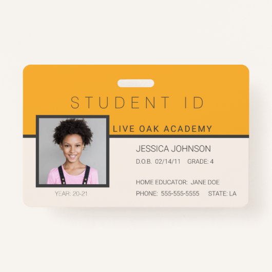 Homeschool Student ID Badge | Doodles Sinaasappel (Voorkant)