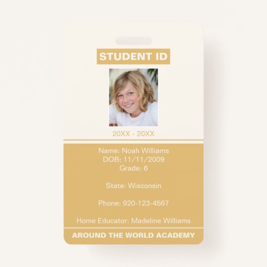 Homeschool Student ID Badge Gold (Voorkant)
