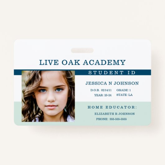 Homeschool Student ID Badge | Klassiek blauw (Voorkant)
