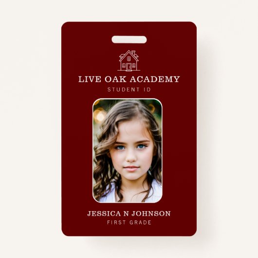 Homeschool Student ID Badge | Minimalistisch rood (Voorkant)
