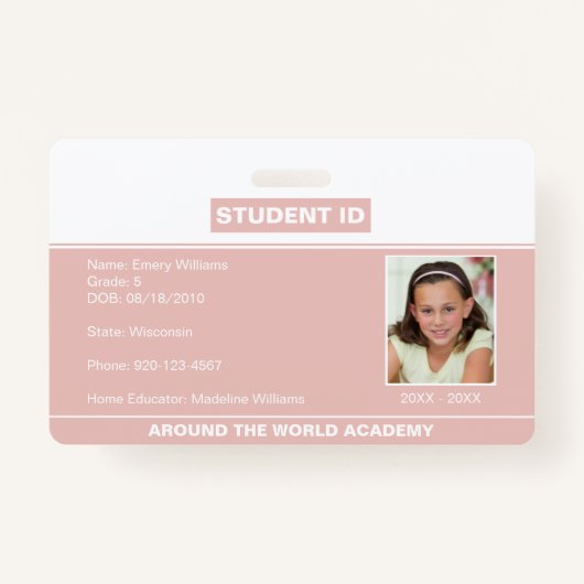 Homeschool Student ID Badge Rose Gold (Devant)