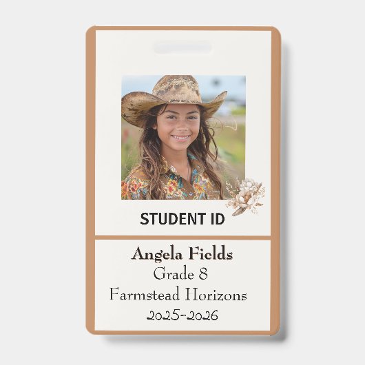 Homeschool Student ID Badge Rustic Boho (Voorzijde)