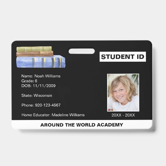 Homeschool Student ID Book Stack Badge (Voorzijde)