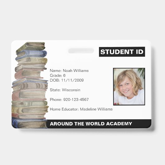 Homeschool Student ID Book Stack Badge (Voorzijde)