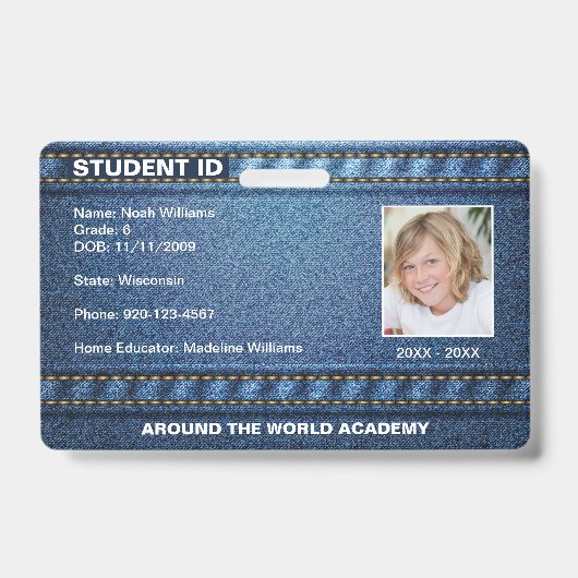 Homeschool Student ID Denim Jean Badge (Voorzijde)