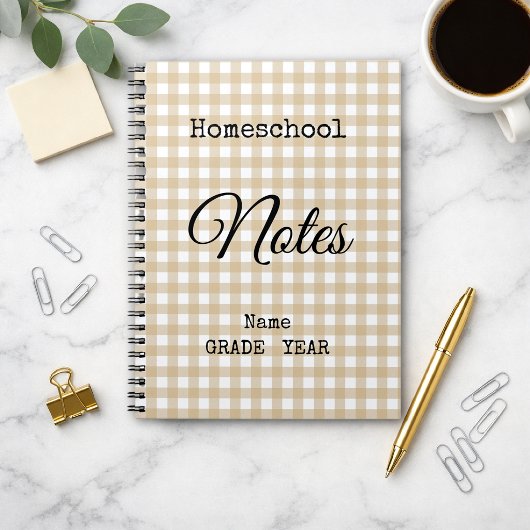 Homeschool Tan Gingham Patroon Terug naar School Notitieboek