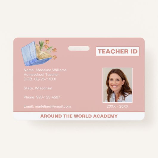 Homeschool Teacher ID Book Flowers Badge (Voorkant)